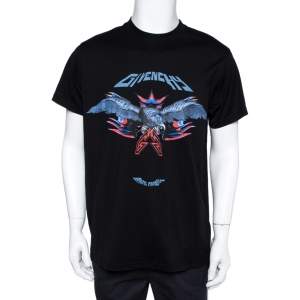 Pre Owned Givenchy Black Cotton Eagle Print Crew Neck T-Shirt XS