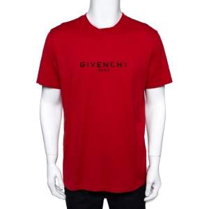 Pre Owned Givenchy Red Cotton Jersey Logo Print Slim Fit T-Shirt XL