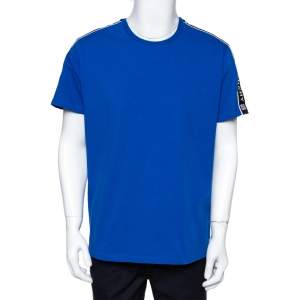 Pre Owned Givenchy Blue Cotton Knit 4G Webbing Detail T-Shirt M