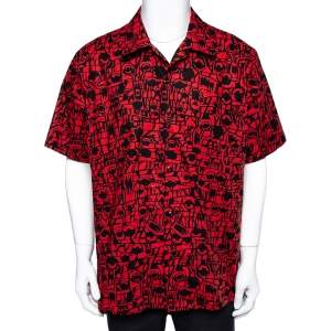 Givenchy Red Monster Print Cotton Hawaiian Shirt XL