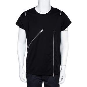 Pre Owned Givenchy Black Cotton Zip Detail Rock Fit T-Shirt XL