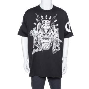 مملوكة مسبقًا Givenchy Black Elmerinda Print Cotton Crew Neck T-Shirt XXL