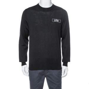 Givenchy Black Wool Love Embroidered Crewneck Sweater XXL