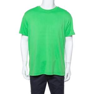Pre Owned Givenchy Neon Green Knit Contrast Shoulder Strap Detail Crewneck T Shirt L