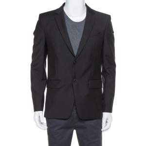 Givenchy Black Wool & Mohair Floral Lined Tailored Blazer L