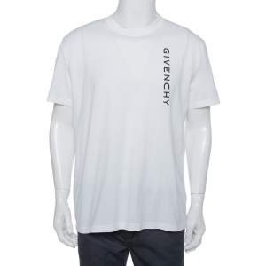 Pre Owned Givenchy White Cotton Logo Embroidered Crewneck T-Shirt XXL