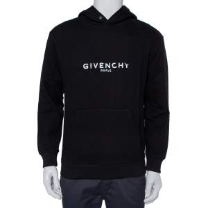 مملوكة مسبقًا Givenchy Black Cotton Blurred Logo Printed Hoodie S