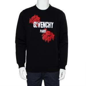 Pre Owned Givenchy Black Rose Printed Cotton Crewneck Cuban Fit Sweatshirt S