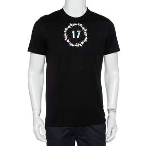 Givenchy Black Floral Printed Cotton Metal 17 Detail Crewneck T-Shirt M