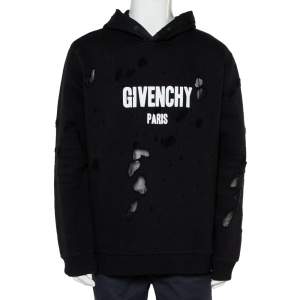 Pre Owned Givenchy Black Cotton Distressed Hoodie XXL