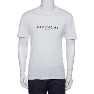 Pre Owned Givenchy White Distressed Logo Print Cotton T-Shirt XL