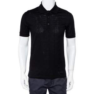 Pre Owned Givenchy Black Jacquard Knit Logo Detail Polo T-Shirt M