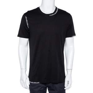 Pre Owned Givenchy Black Cotton Slim Fit Tape Detail Crew Neck T-Shirt L