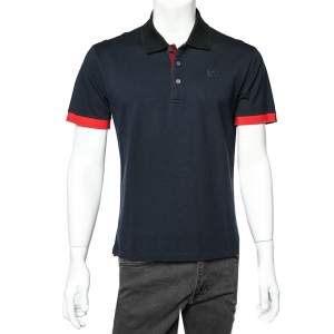 مملوكة مسبقًا Givenchy Navy Blue HDG Patch Detail Cotton Pique Contrast Trim Polo T-Shirt XL