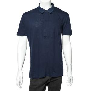 مملوكة مسبقًا Givenchy Blue Cotton & Linen Polo T-Shirt XL