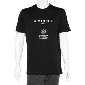 مملوكة مسبقًا Givenchy Black Logo Printed Cotton Crewneck T-Shirt XL
