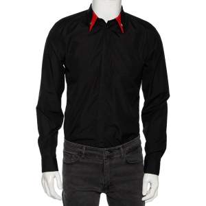 Pre Owned Givenchy Black Cotton Poplin Star Detail Button Front Shirt M