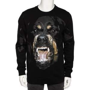 Pre Owned Givenchy Black Cotton Rottweiler Print Crew Neck Sweatshirt S
