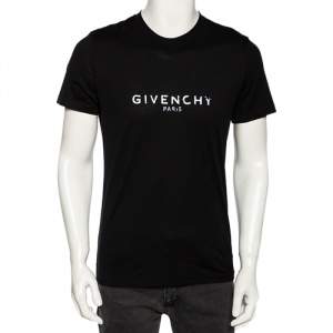 Pre Owned Givenchy Black Cotton Distressed Logo Print Round Neck T-Shirt S 
