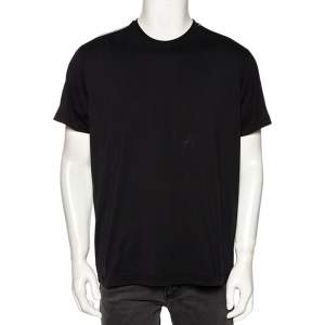Pre Owned تي شيرت جيفنشي قطن أسود مزين شريط شعار الماركة أكمام قصيرة مقاس وسط (ميديوم)