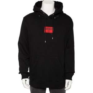 مملوكة مسبقًا Givenchy Black Distressed Cotton Logo Applique Detailed Hooded Sweatshirt XL