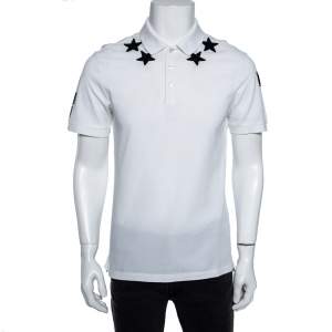 مملوكة مسبقًا Givenchy White Cotton Pique Star Applique Detailed Polo T-Shirt S