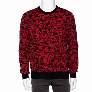 Pre Owned Givenchy Black & Red Geometric Pattern Intarsia Knit Sweater L