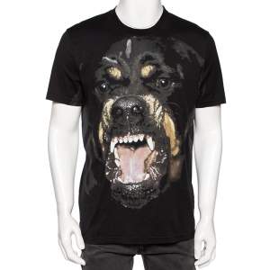 Pre Owned تي شيرت جيفنشي روت ويلر قطن أسود مطبوع بأكمام قصيرة مقاس كبير - لارج