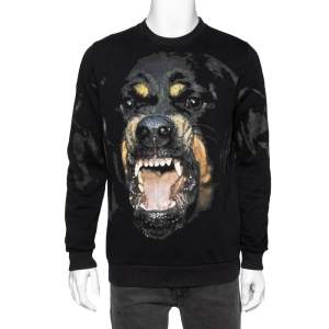 Pre Owned سويتشيرت جيفنشي قطن مطبوع روت ويللر أسود برقبة مستديرة مقاس صغير جدًا - إكس سمول