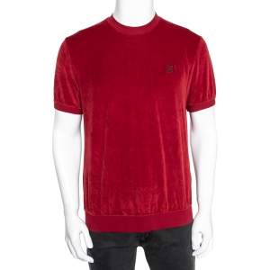 Pre Owned تي شيرت جيفمشي قطيفة حمراء بحواف تريكو أكمام قصيرة مقاس كبير - لارج