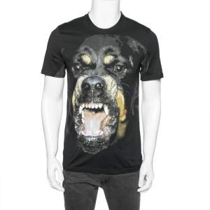 مملوكة مسبقًا تي شيرت جيفنشي قطن أسود قصة كوبية طباعة روتوايلير مقاس صغير ( سمول )