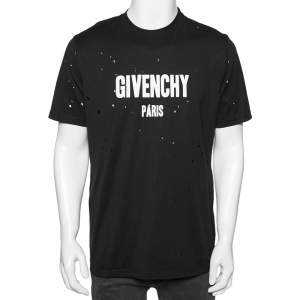 Givenchy Black Distressed Cotton Logo Printed Oversized T-Shirt S