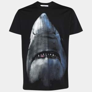 Pre Owned Givenchy Black Shark Print Cotton Knit Short Sleeve T-Shirt XXS
