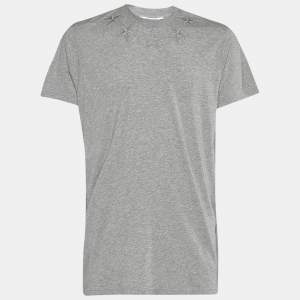 Pre Owned Givenchy Grey Melange Stars Appliqué Cuban Fit T-Shirt XXS