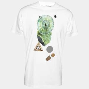 Givenchy White Printed Cotton and Mirror Embellished Crew Neck Top XS
