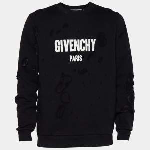 Pre Owned Givenchy Black Logo Print Cotton Distressed Crew Neck Sweatshirt M