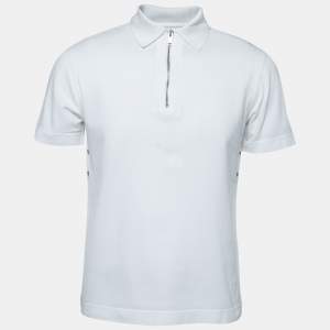 Givenchy White Cotton Pique Zip Detail Short Sleeve Polo T-Shirt S
