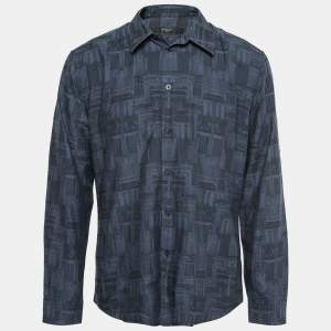 Givenchy Dark Blue Printed Cotton Button Front Shirt XL   