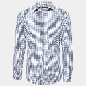 Givenchy Blue Gingham Print Cotton Button Front Shirt L