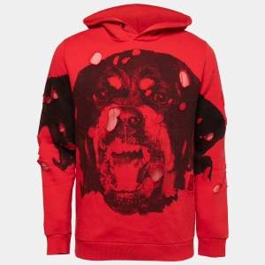 Givenchy Red Cotton Rottweiler Printed Hoodie S