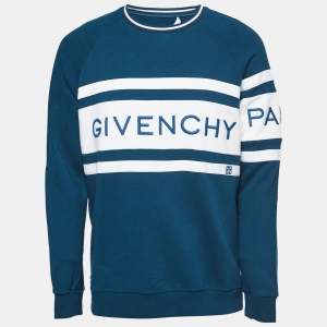 Givenchy Teal Blue Cotton Logo Embroidered Sweatshirt M