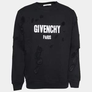 Givenchy Black Distressed Cotton Logo Print Sweatshirt M
