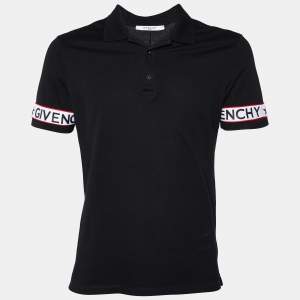 Givenchy Black Cotton Pique Logo Tape Detail Cuban Fit Polo T-Shirt M