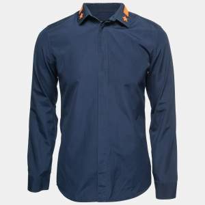 Givenchy Navy Blue Cotton Star Embroidered Collar Shirt S