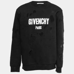 Givenchy Black Distressed Cotton Logo Print Sweatshirt XL