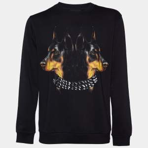 Givenchy Black Double Doberman Printed Cotton Knit Sweatshirt XL