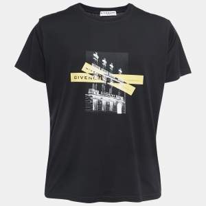 Givenchy Black Printed Cotton Crew Neck Half Sleeve T-Shirt L