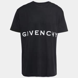 Givenchy Black Logo Embroidered Cotton Crew Neck Half Sleeve Oversized T-Shirt XL