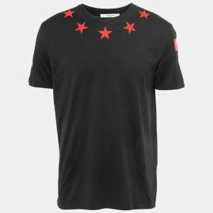 Givenchy Black Cotton Star Applique Detail Crewneck T-Shirt XL