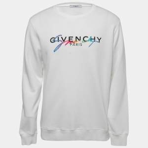 Givenchy White Logo Embroidered Cotton Crew Neck Sweater S